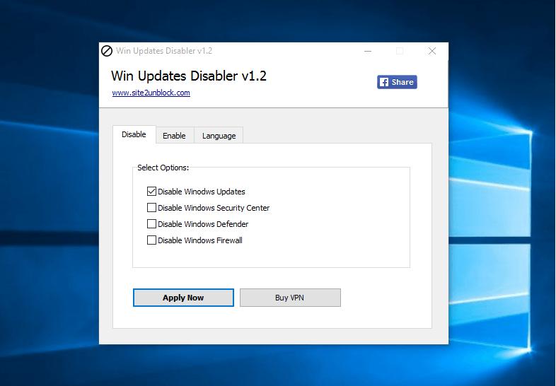 Блокировка обновлений Windows 10 в программе Win Updates Disabler