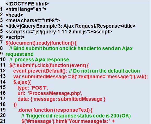 Код запроса и ответа AJAX