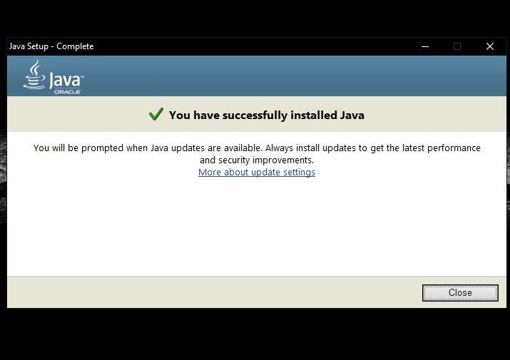 Корректное завершение установки Java
